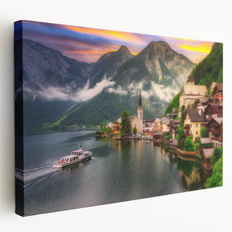 Stretched canvas wall art collection showcasing vibrant landscapes and charming villages, featuring rich colors and detailed designs, perfect for home decor.