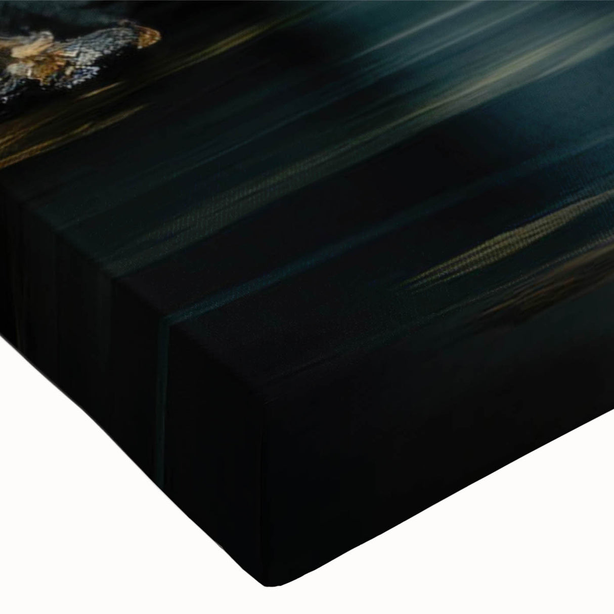 Close-up of a stretched canvas wall art piece showcasing a vibrant watermill landscape design, featuring rich colors and intricate details, perfect for home decor.