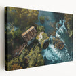 Side view of a stretched canvas showcasing a serene watermill landscape design, featuring vibrant colors and intricate details, perfect for enhancing home decor.