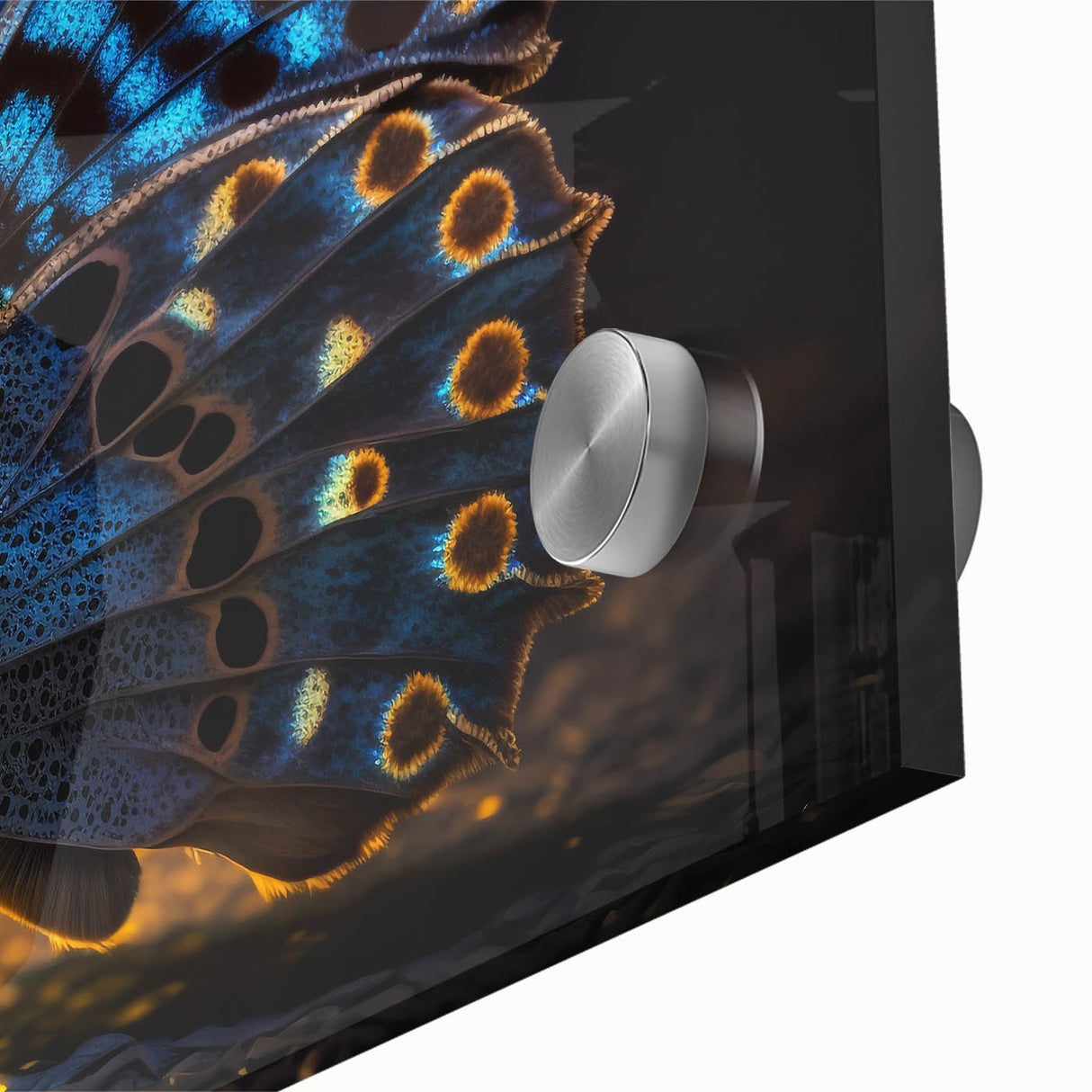 Mid-century modernist acrylic glass print of abstract birds in muted earth tones, ideal for dining room art.