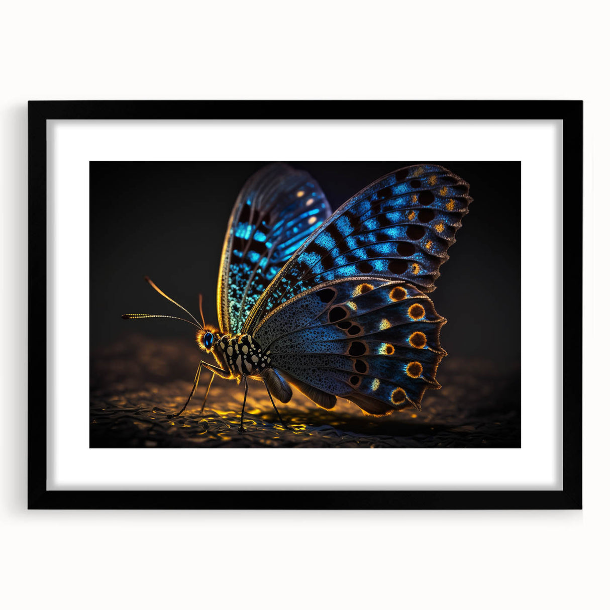 Extra large abstract art print featuring a colorful, textured close-up of a bird, framed in black.