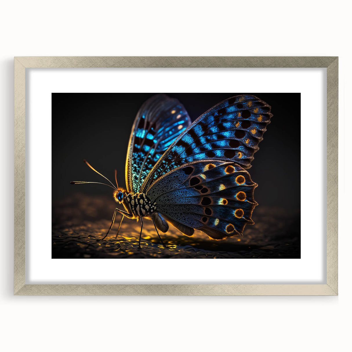 Textured art of abstract bird design in silver frame with mat, featuring earth tones, ideal for bedroom art.