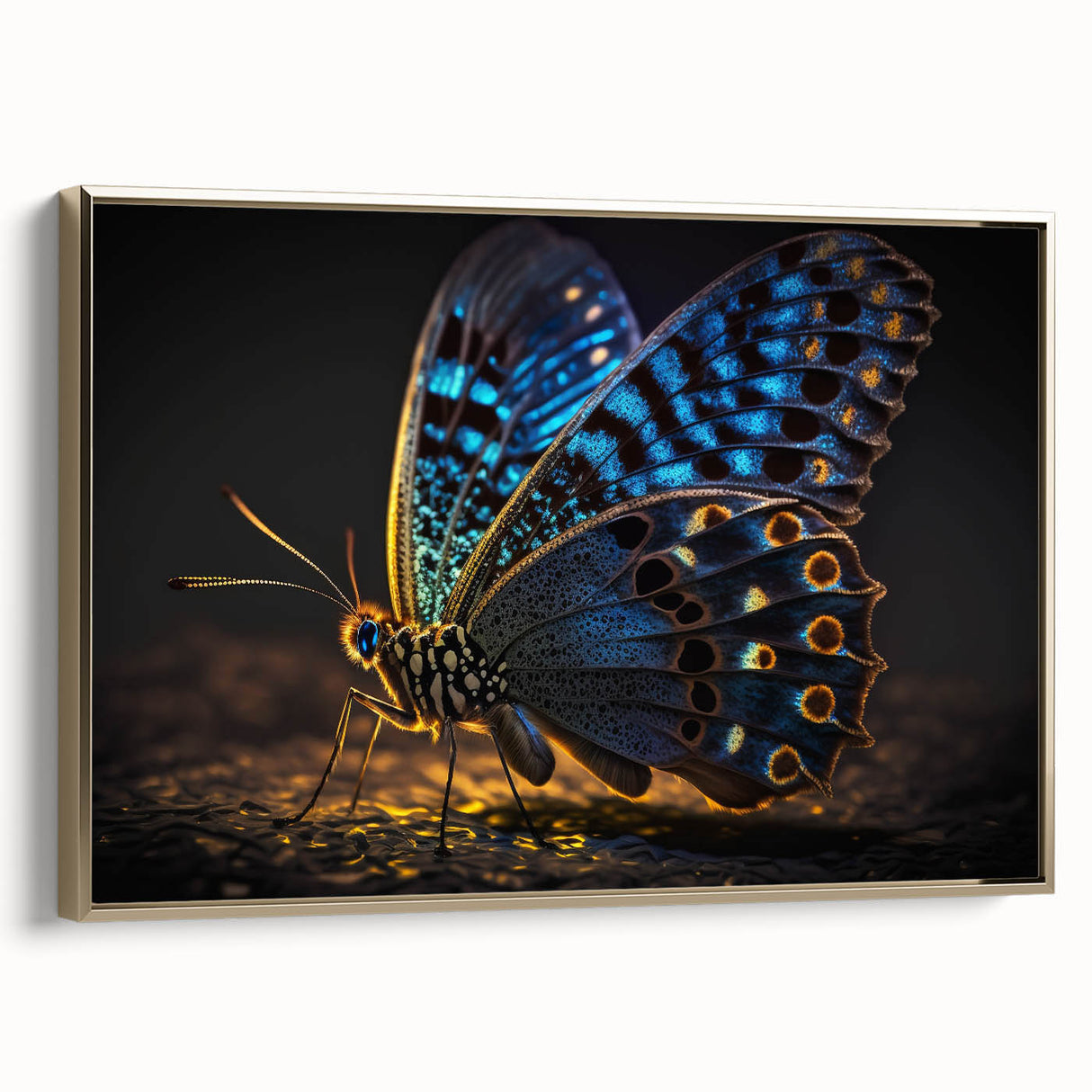 Framed canvas wall art featuring a vintage-style landscape with birds in muted gold and black tones, ideal for bedroom decor.