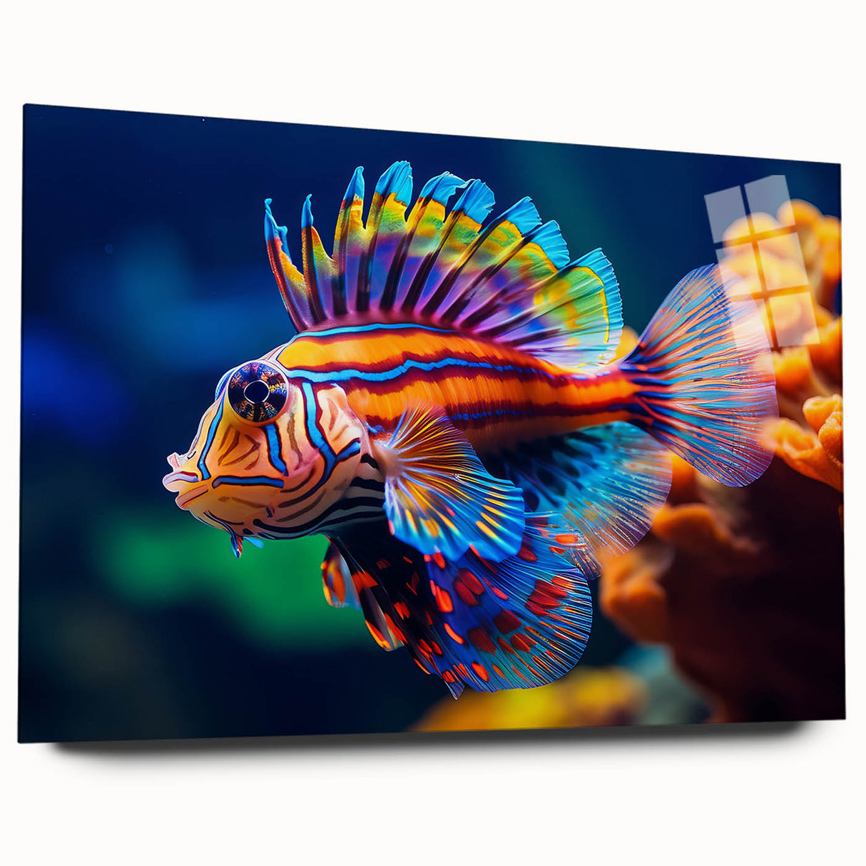 Large abstract wall art featuring a close-up of a bird in muted earth tones on acrylic glass.