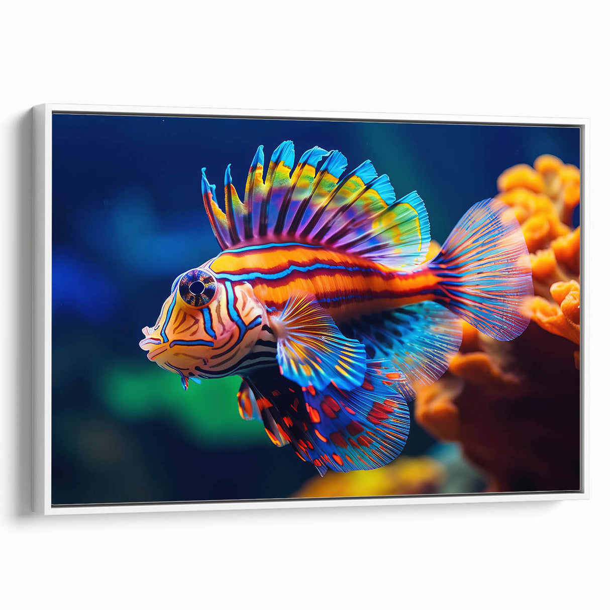 Vintage poster art of colorful birds on a black background, framed canvas, ideal for living room decor.