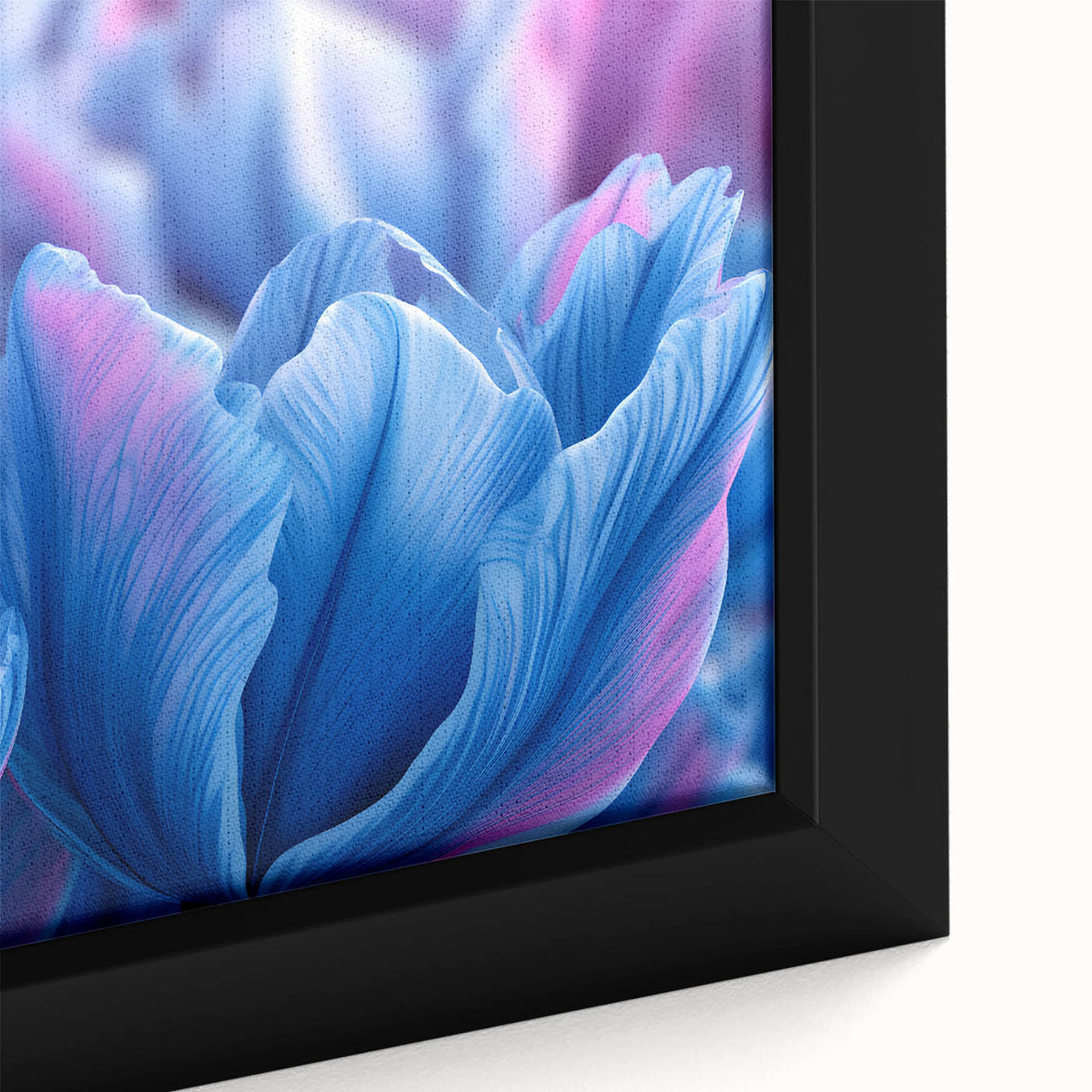 Close-up of a black wall art piece featuring vibrant, textured floral designs, ideal for extra large living room decor.