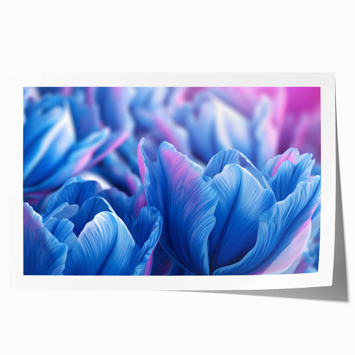 Close-up floral art on a rolled print featuring soft pink blossoms against a muted background.