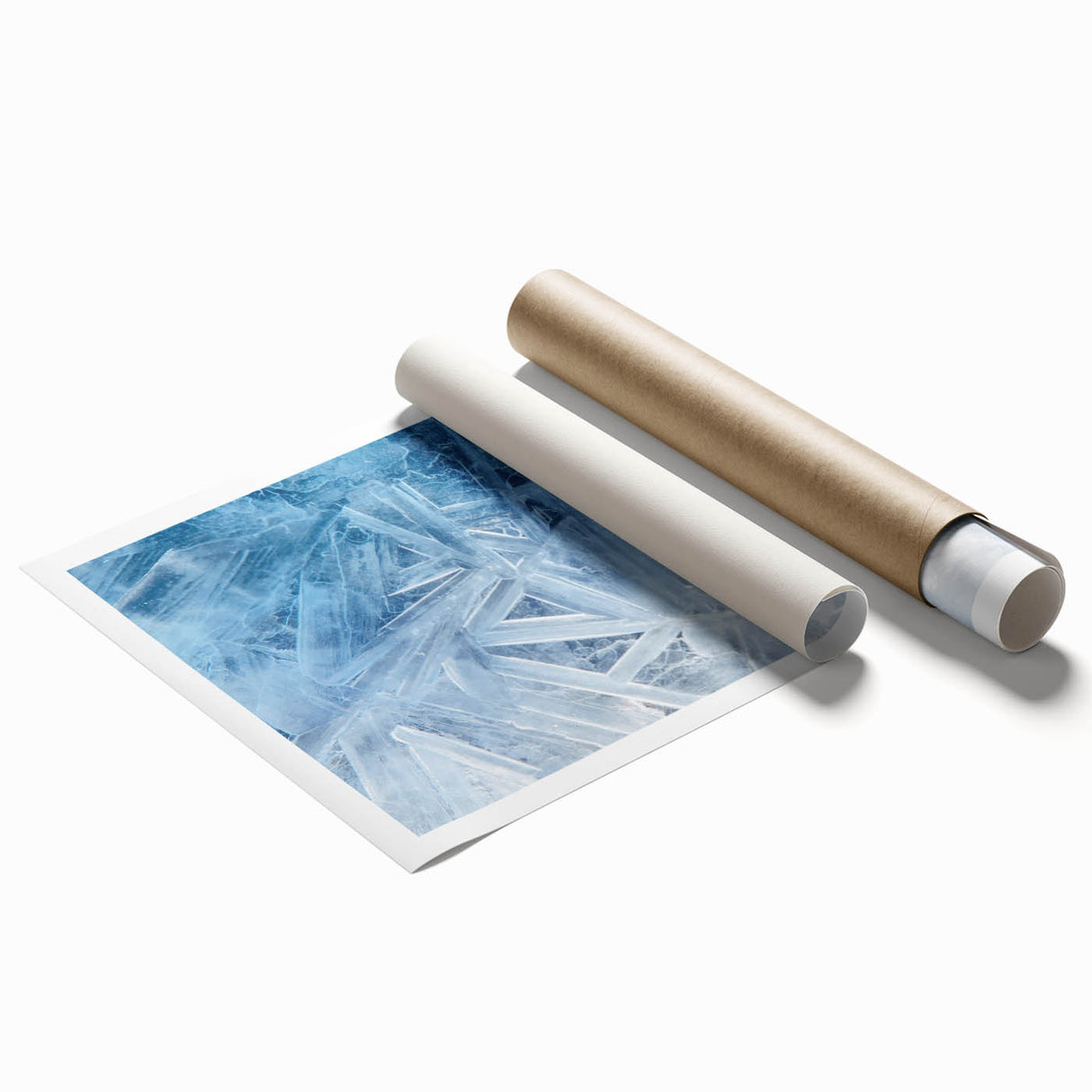 Close-up image of frost patterns in muted gray tones on a rolled print, ideal for classy bathroom wall art.