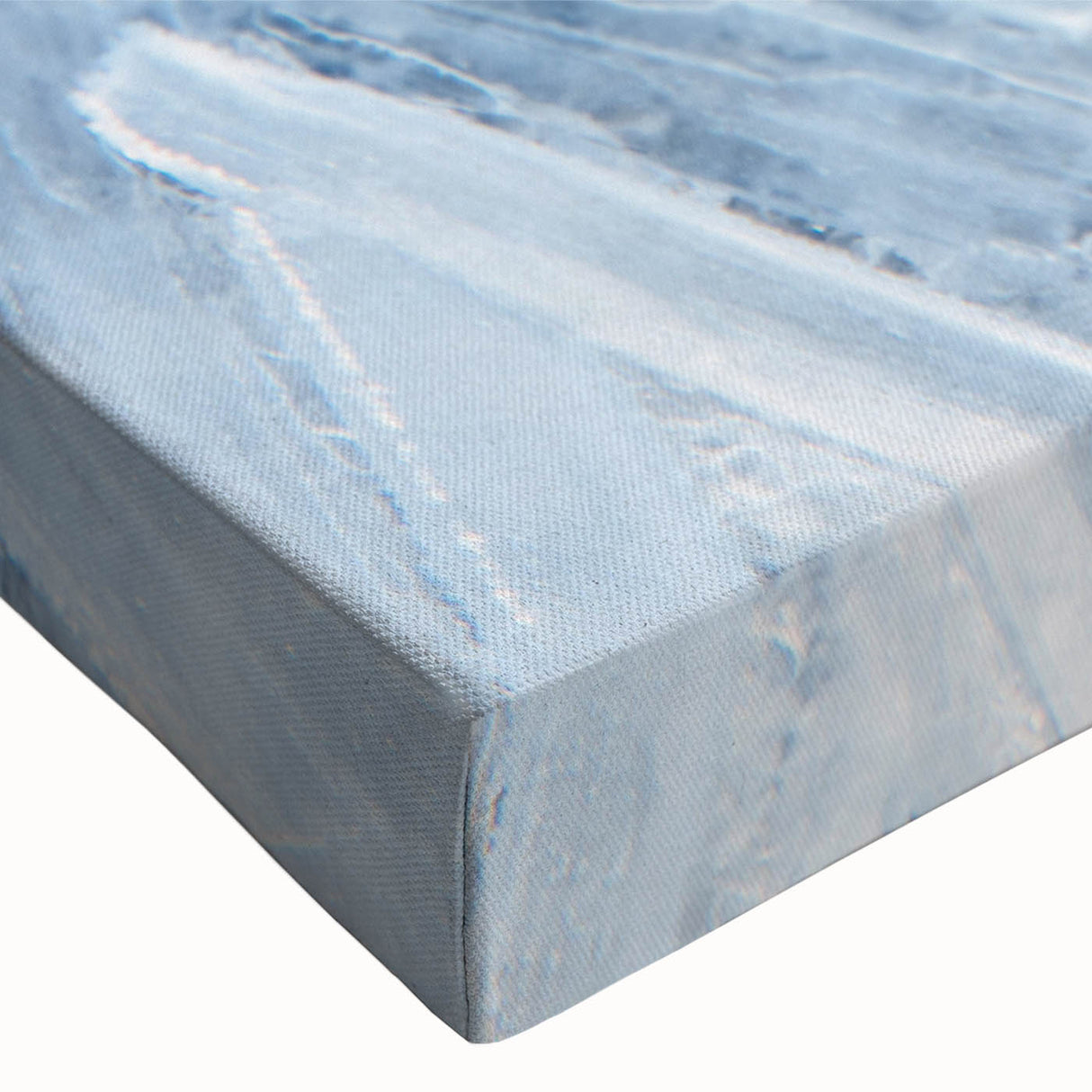 Close-up of frost patterns in black and white on stretched canvas, suitable for bedroom wall art.