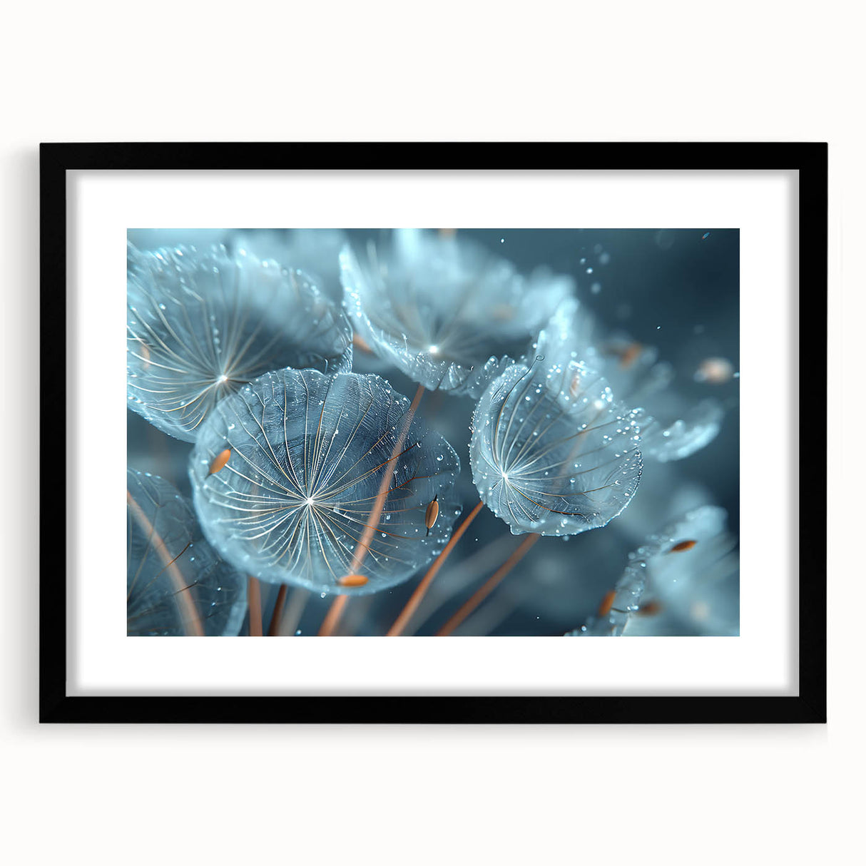 Extra large abstract art print featuring a textured, colorful frost design on a black framed canvas.