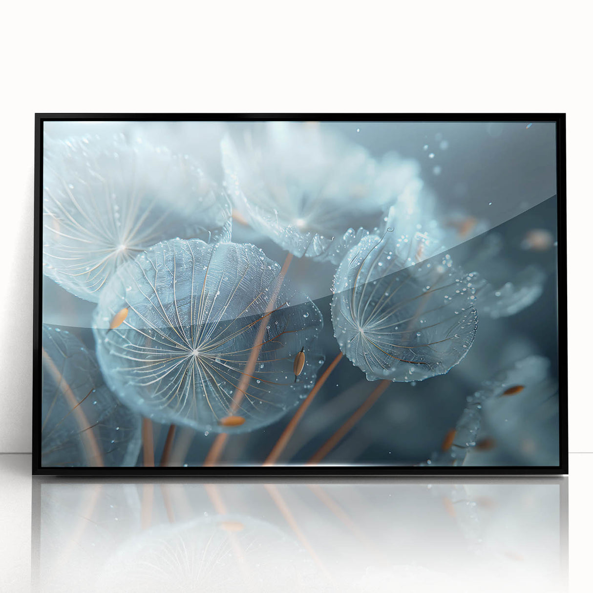 Large abstract wall art featuring frost patterns in black and white, acrylic framed, suitable for modern art wall decor.