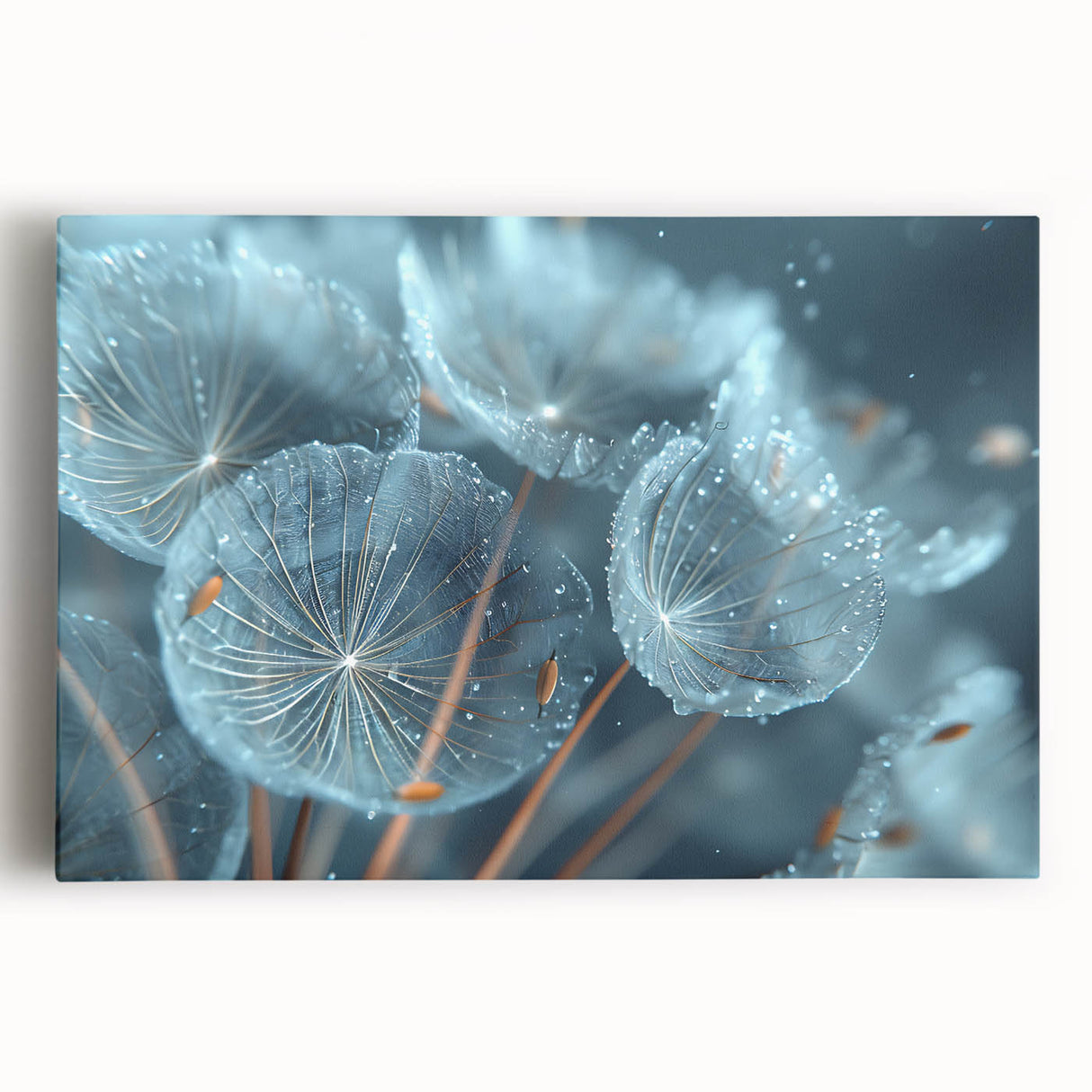 Black and white close-up image of frost patterns on canvas, ideal for kitchen wall art.
