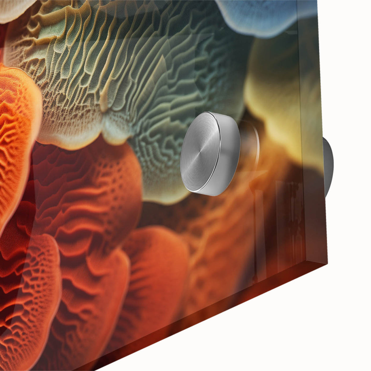 Large abstract wall art featuring close-up leaf designs in green tones on acrylic glass, ideal for dining room art.