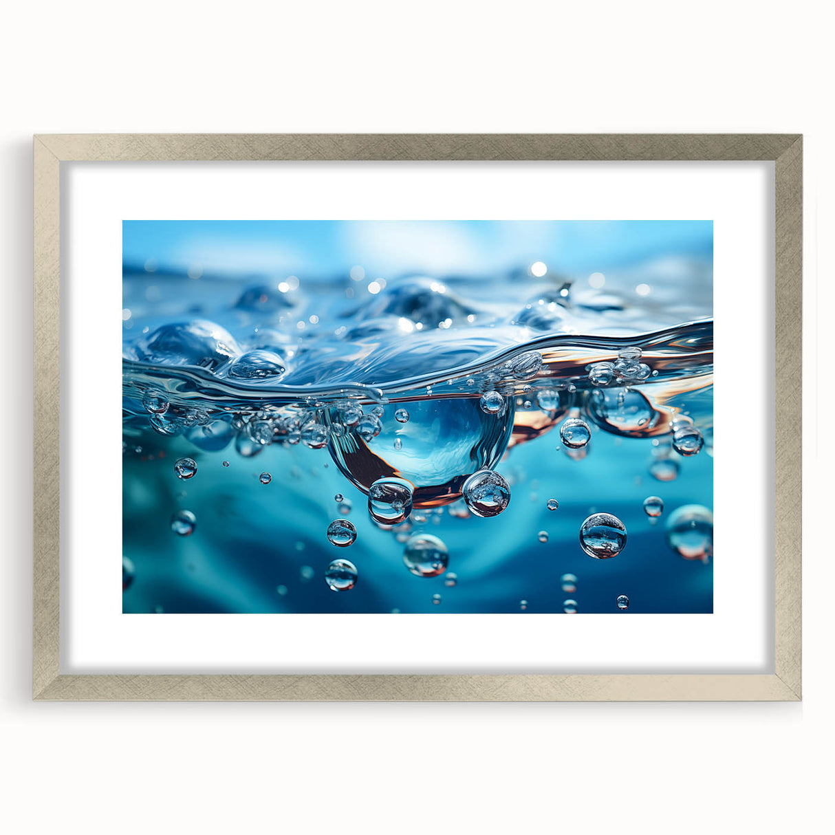Textured abstract art print with swirling blue and gray tones on a framed canvas, suitable for bedroom art.