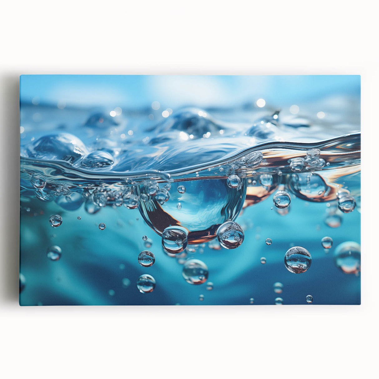 Black and white close-up water ripple photograph on stretched canvas, ideal for kitchen art.