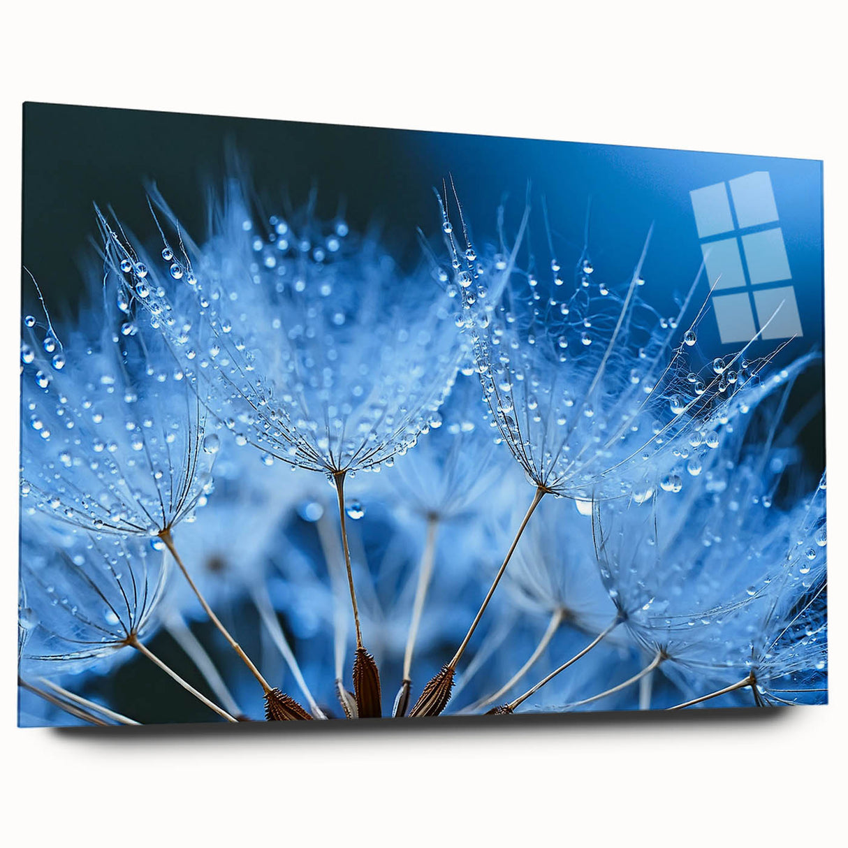 Large abstract wall art print on acrylic, featuring swirling blue and green patterns, ideal for bedroom or dining room decor.