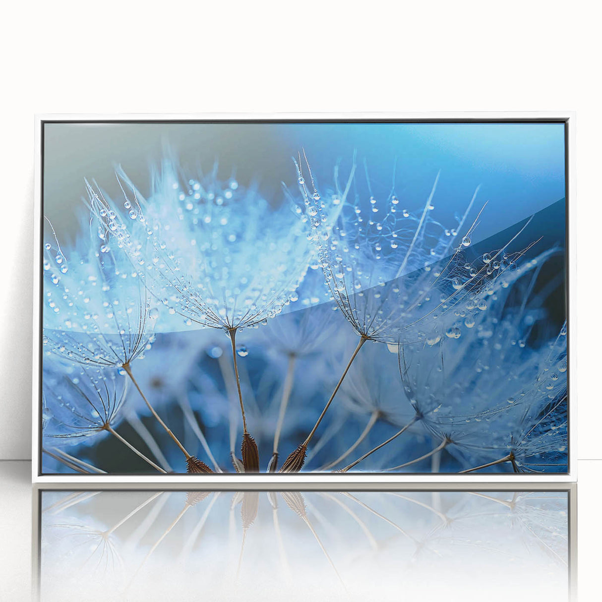 Close-up water design in muted blue and white hues on acrylic, framed in white, ideal for modern nursery wall decor.