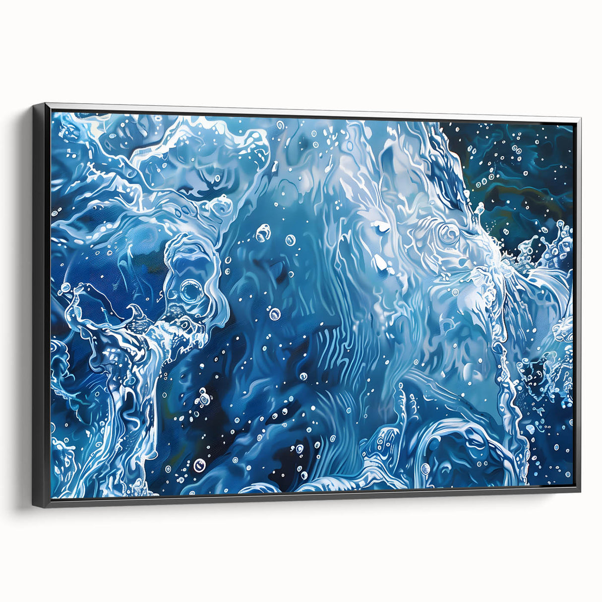 Black and white framed canvas featuring a close-up water landscape, ideal for bedroom wall decor.