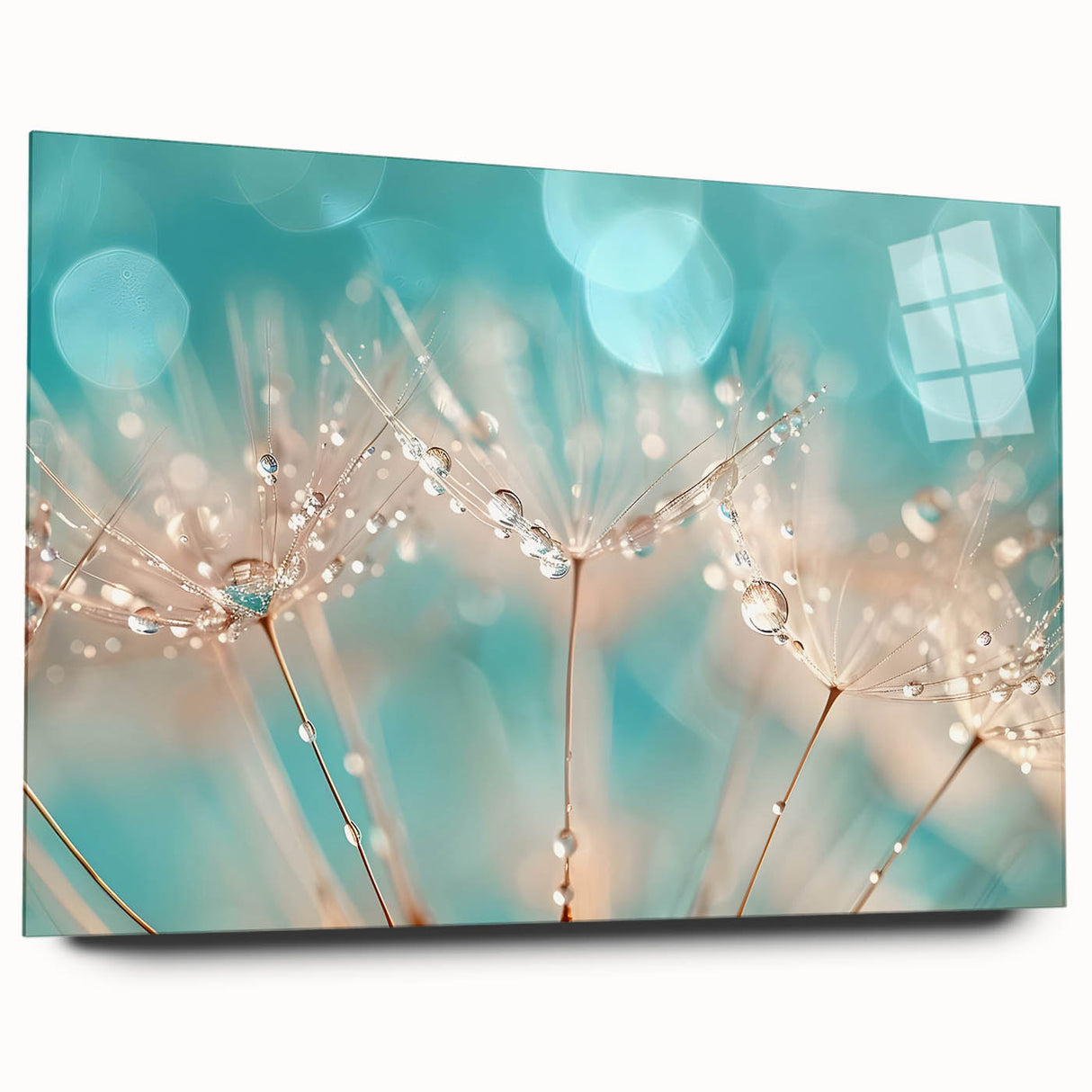 Large abstract wall art featuring swirling blue and green hues on acrylic glass, ideal for bedroom or dining room decor.