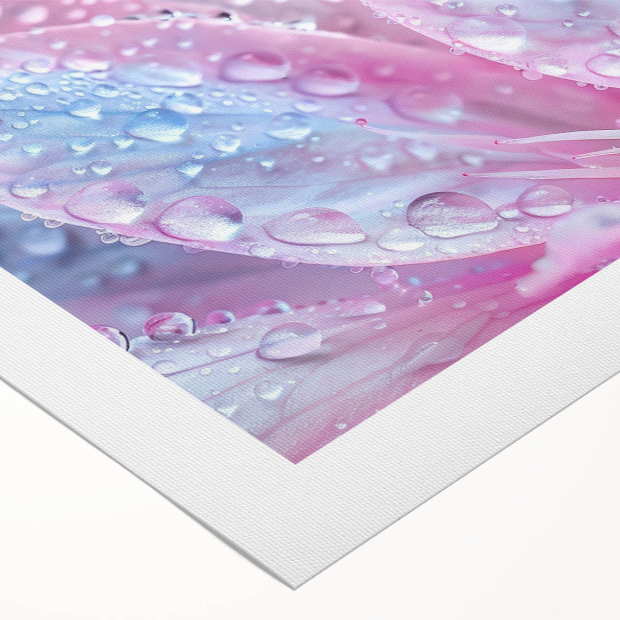 Art deco poster featuring close-up water droplets, muted blue tones on rolled canvas, suitable for dining room wall art.