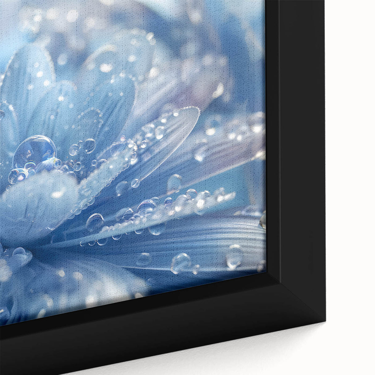 Close-up of black wall art featuring a colorful, textured water design on a framed canvas, ideal for living room decor.