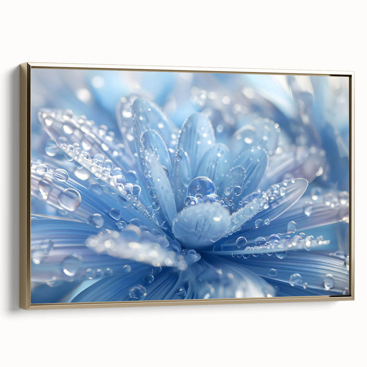 Framed canvas featuring a close-up water landscape in muted blue and gray tones, suitable as wall art for bedroom.
