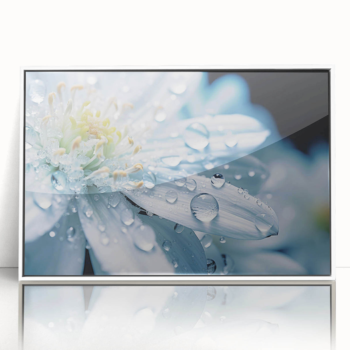 Art deco poster featuring close-up water design in muted blue and white tones, acrylic print ideal for nursery wall decor.