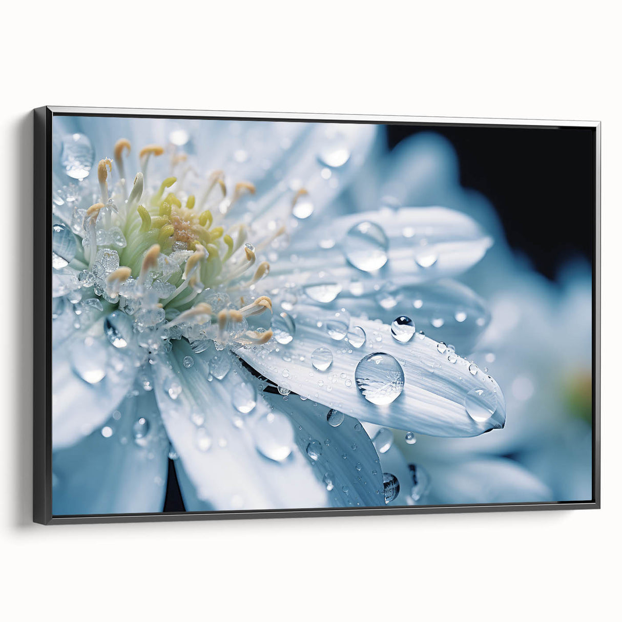 Black and white framed canvas featuring a close-up water landscape, ideal for bedroom wall decor.