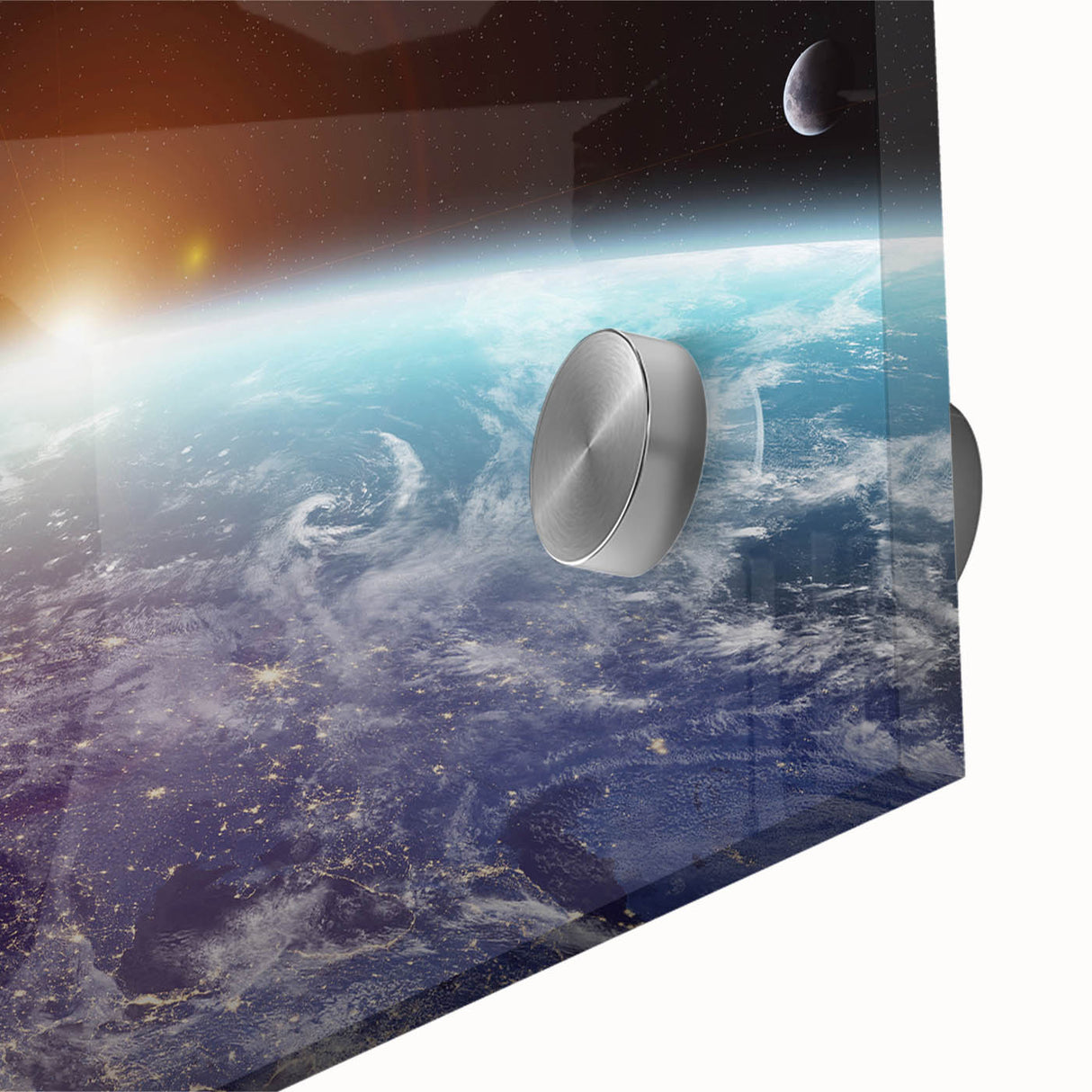 Sunrise Over Earth Wall Art - Space View of Earth with Moon Decor