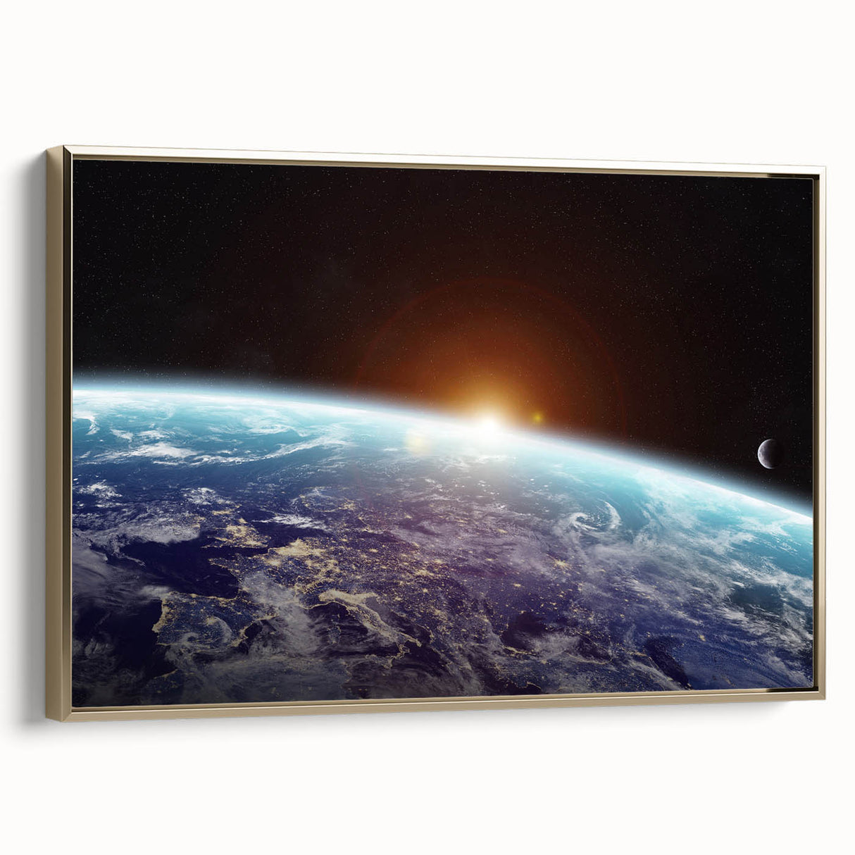 Sunrise Over Earth Wall Art - Space View of Earth with Moon Decor