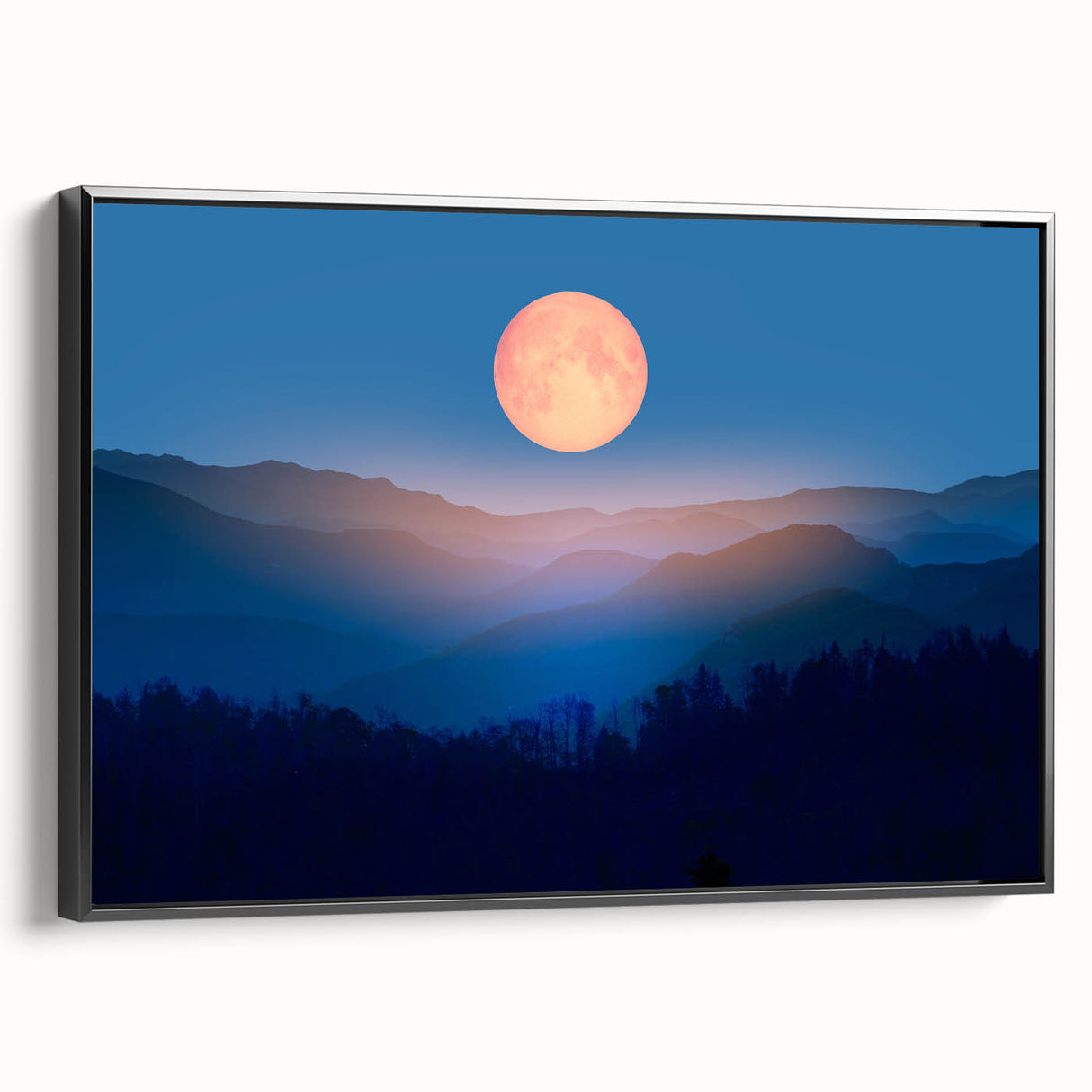 Golden Full Moon Over Misty Mountains – Elegant Celestial Wall Art