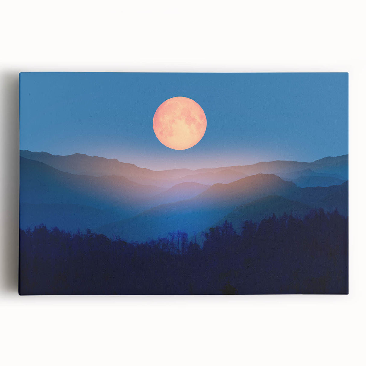 Golden Full Moon Over Misty Mountains – Elegant Celestial Wall Art