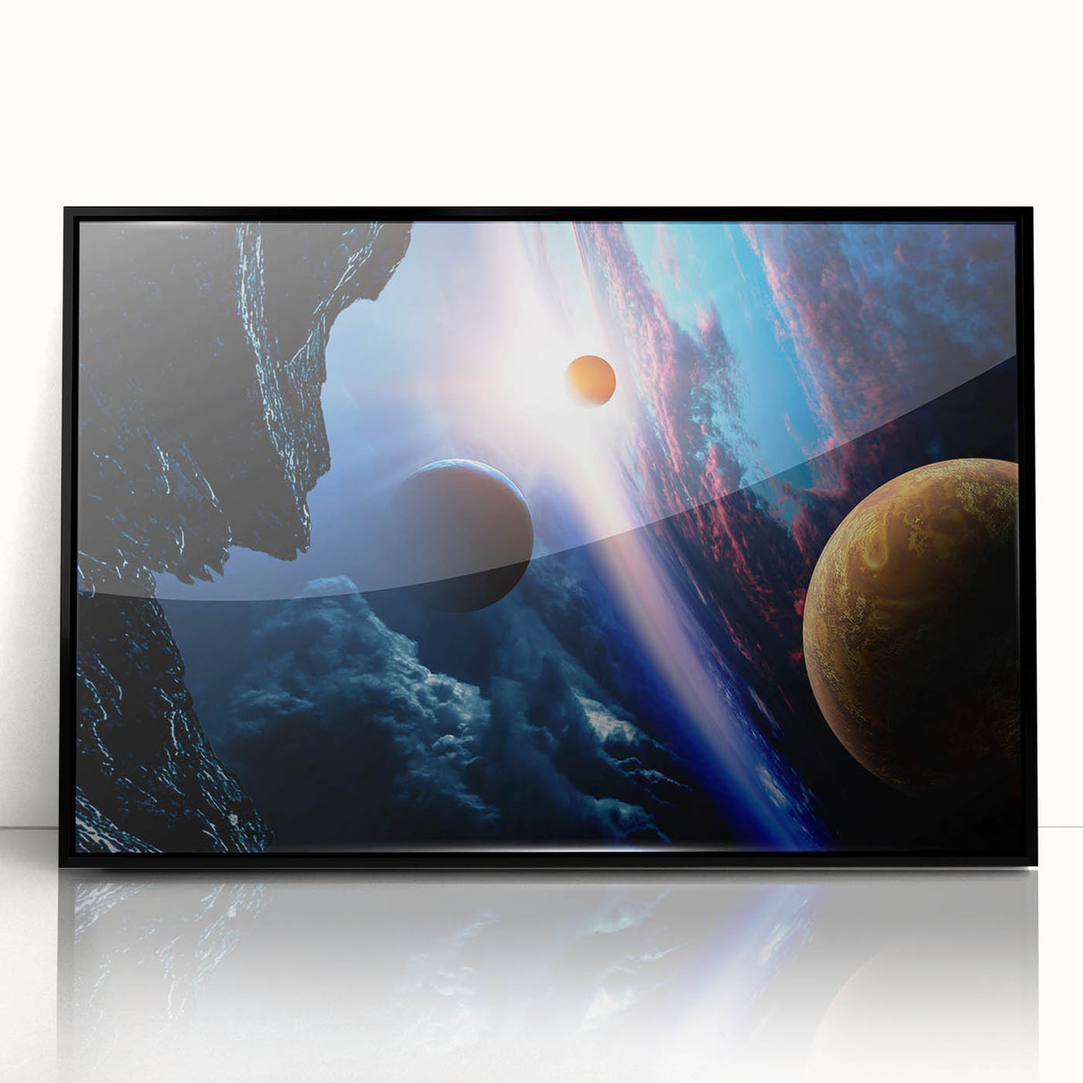Planetary Sunrise and Moonscape Art - Cosmic Space Wall Decor