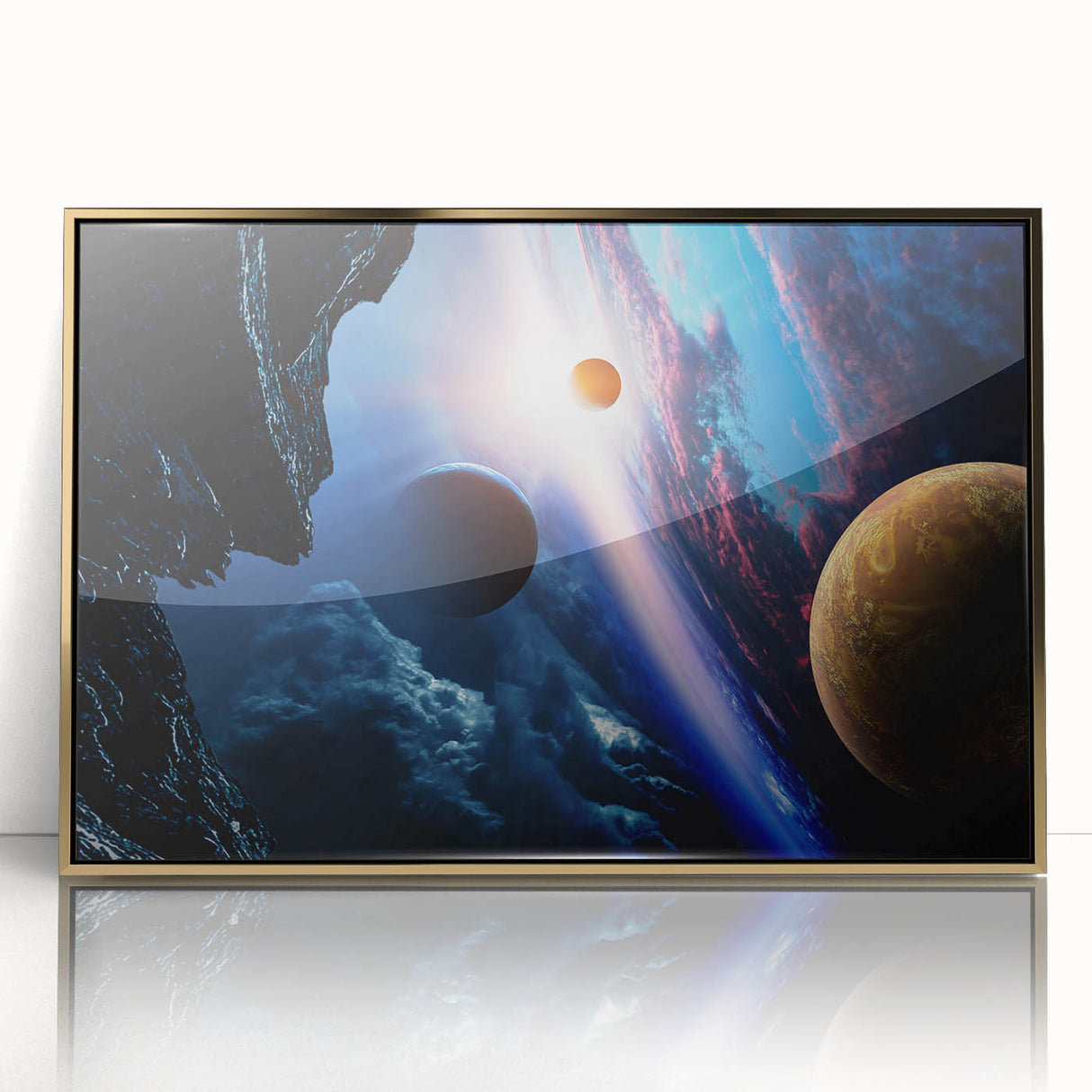 Planetary Sunrise and Moonscape Art - Cosmic Space Wall Decor
