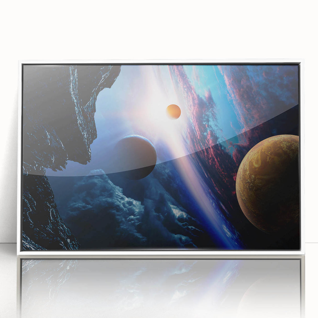 Planetary Sunrise and Moonscape Art - Cosmic Space Wall Decor