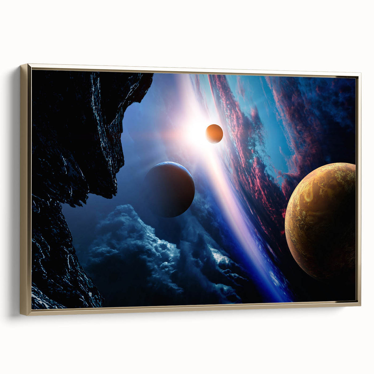Planetary Sunrise and Moonscape Art - Cosmic Space Wall Decor