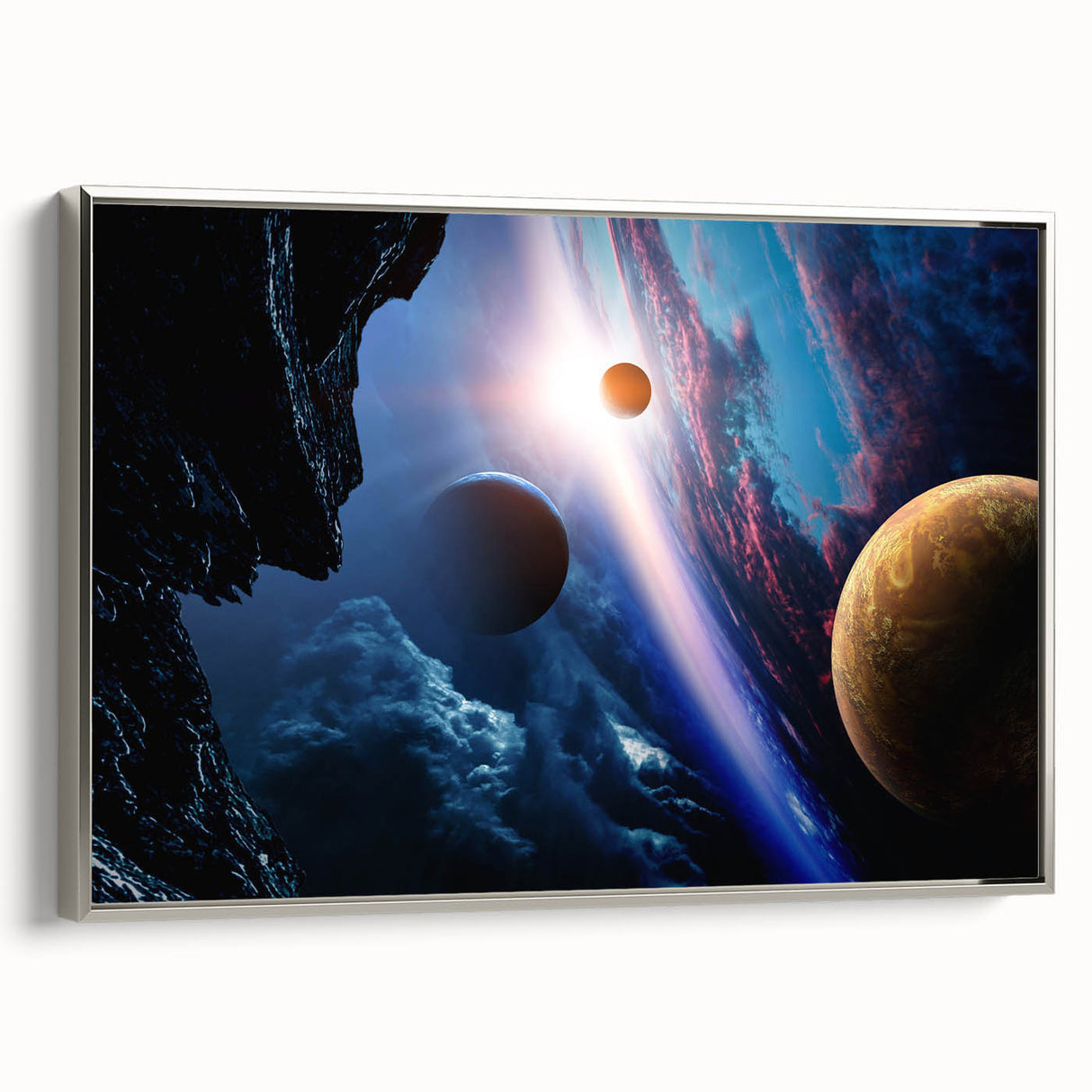 Planetary Sunrise and Moonscape Art - Cosmic Space Wall Decor