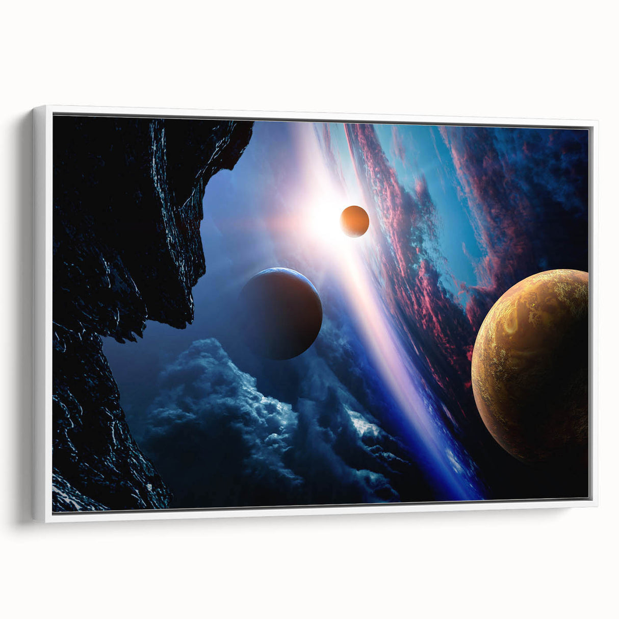 Planetary Sunrise and Moonscape Art - Cosmic Space Wall Decor