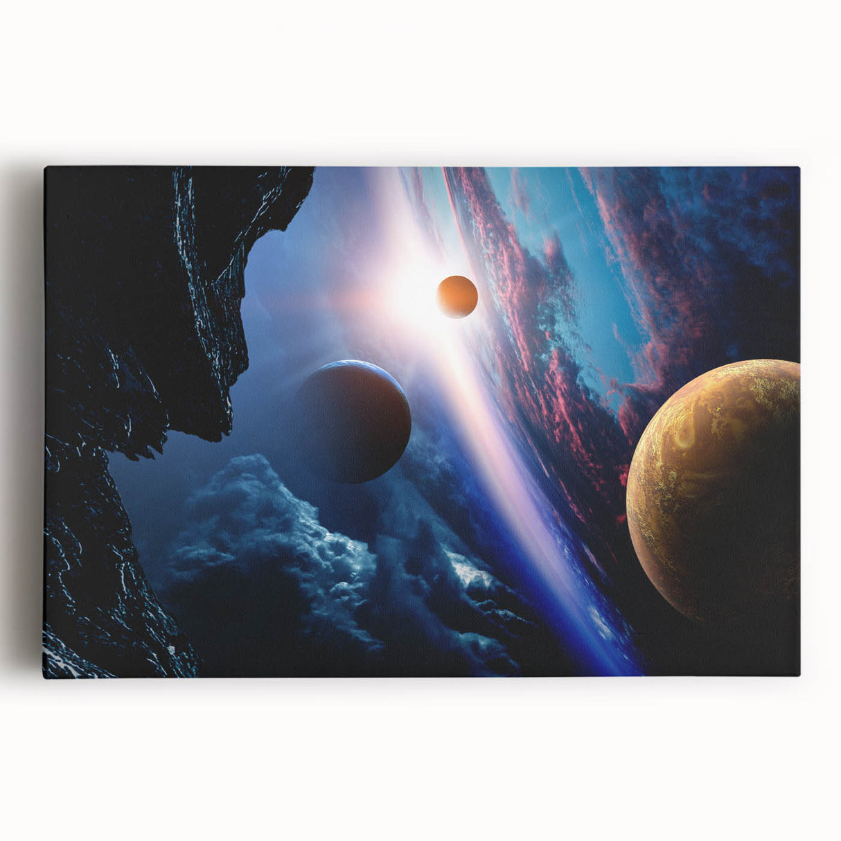 Planetary Sunrise and Moonscape Art - Cosmic Space Wall Decor