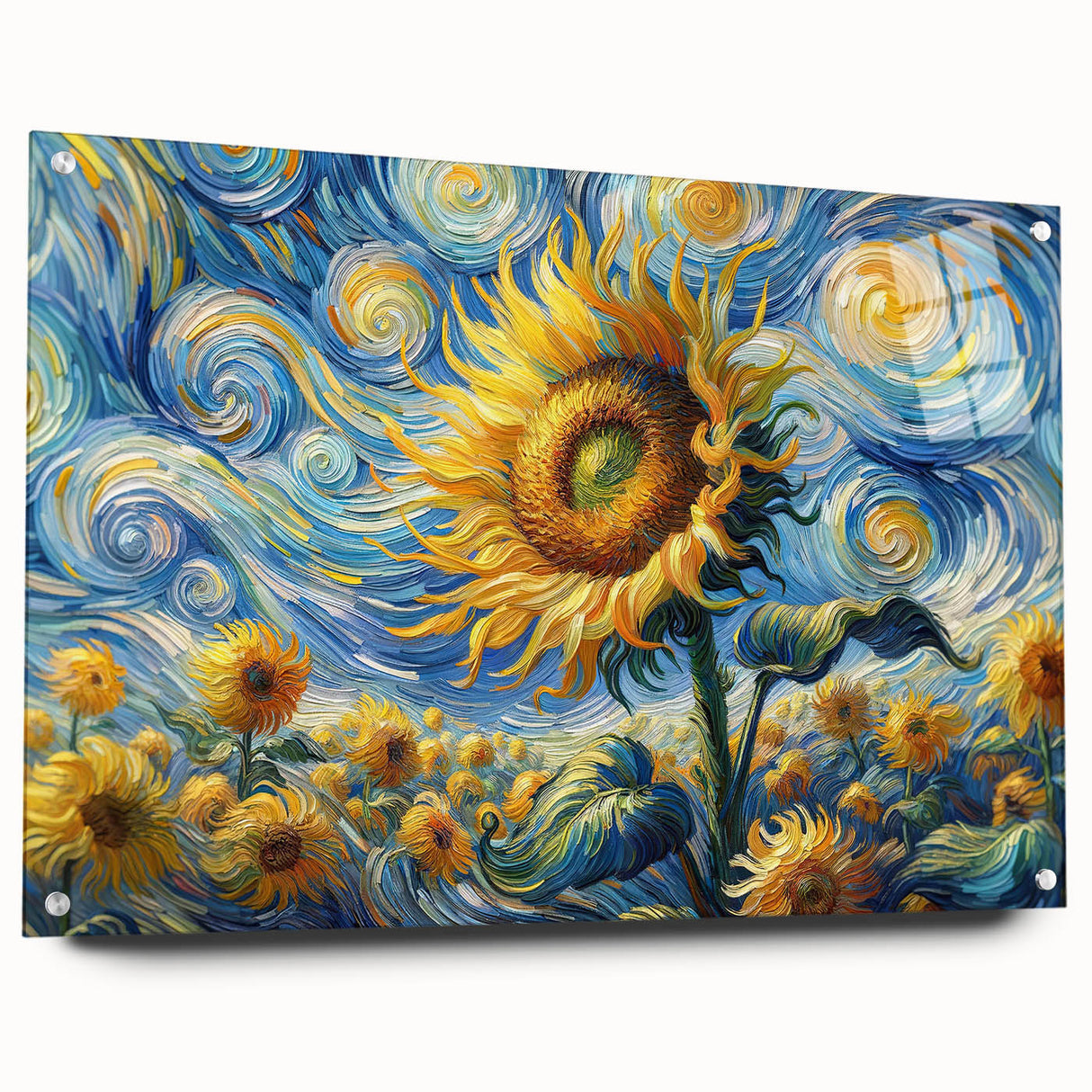 Swirling Sunflower Field – Dynamic Sun Wall Art on Canvas or Acrylic