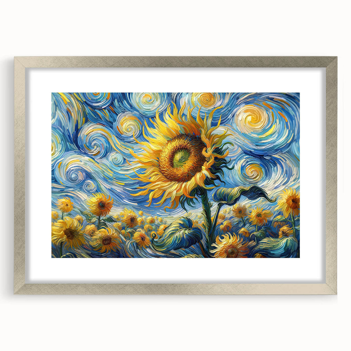 Swirling Sunflower Field – Dynamic Sun Wall Art on Canvas or Acrylic