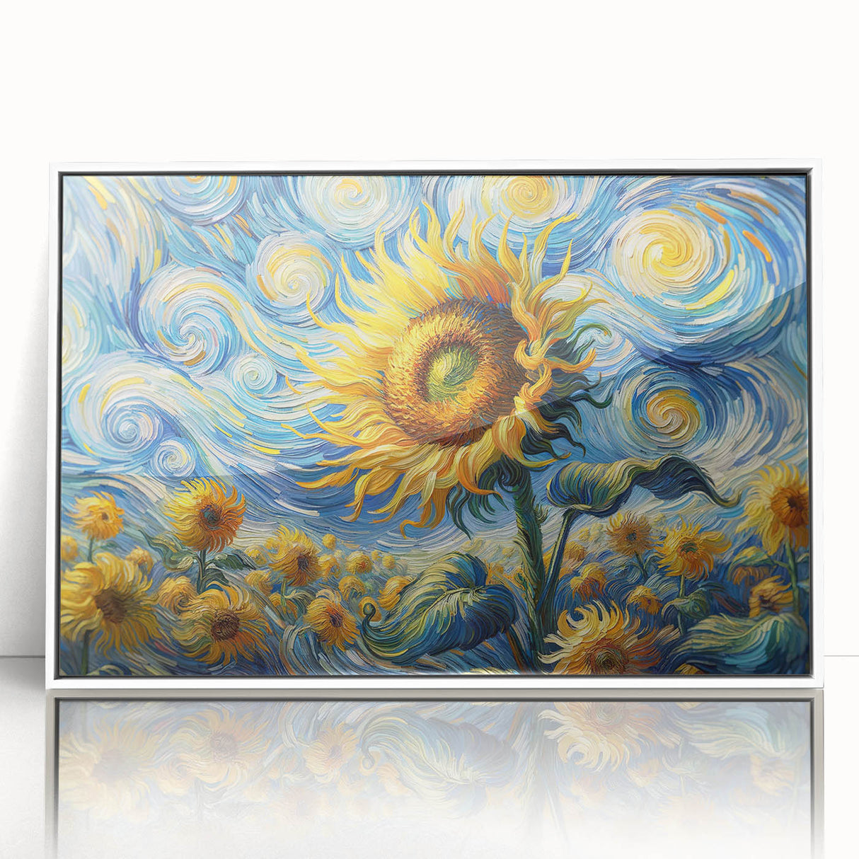 Swirling Sunflower Field – Dynamic Sun Wall Art on Canvas or Acrylic