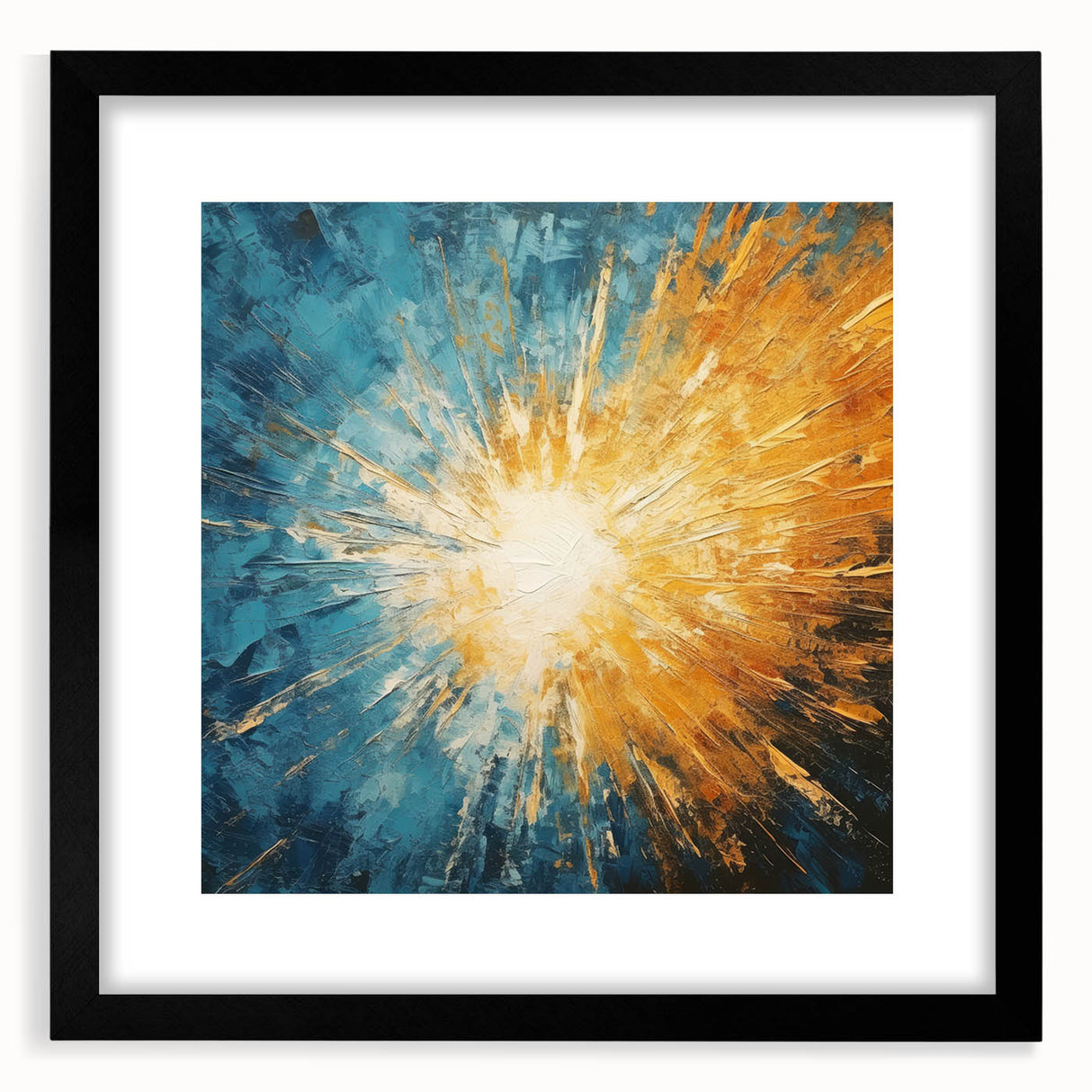 Radiant Sunburst Abstract – Dynamic Sun Wall Art with Blue and Gold