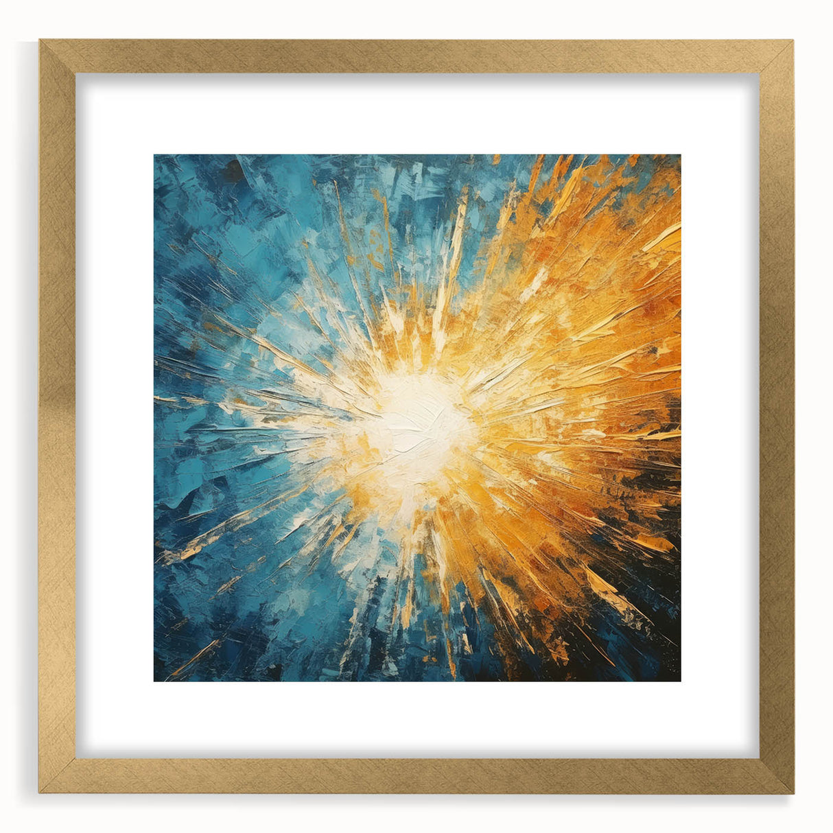 Radiant Sunburst Abstract – Dynamic Sun Wall Art with Blue and Gold