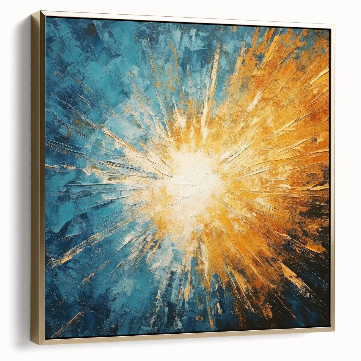 Radiant Sunburst Abstract – Dynamic Sun Wall Art with Blue and Gold