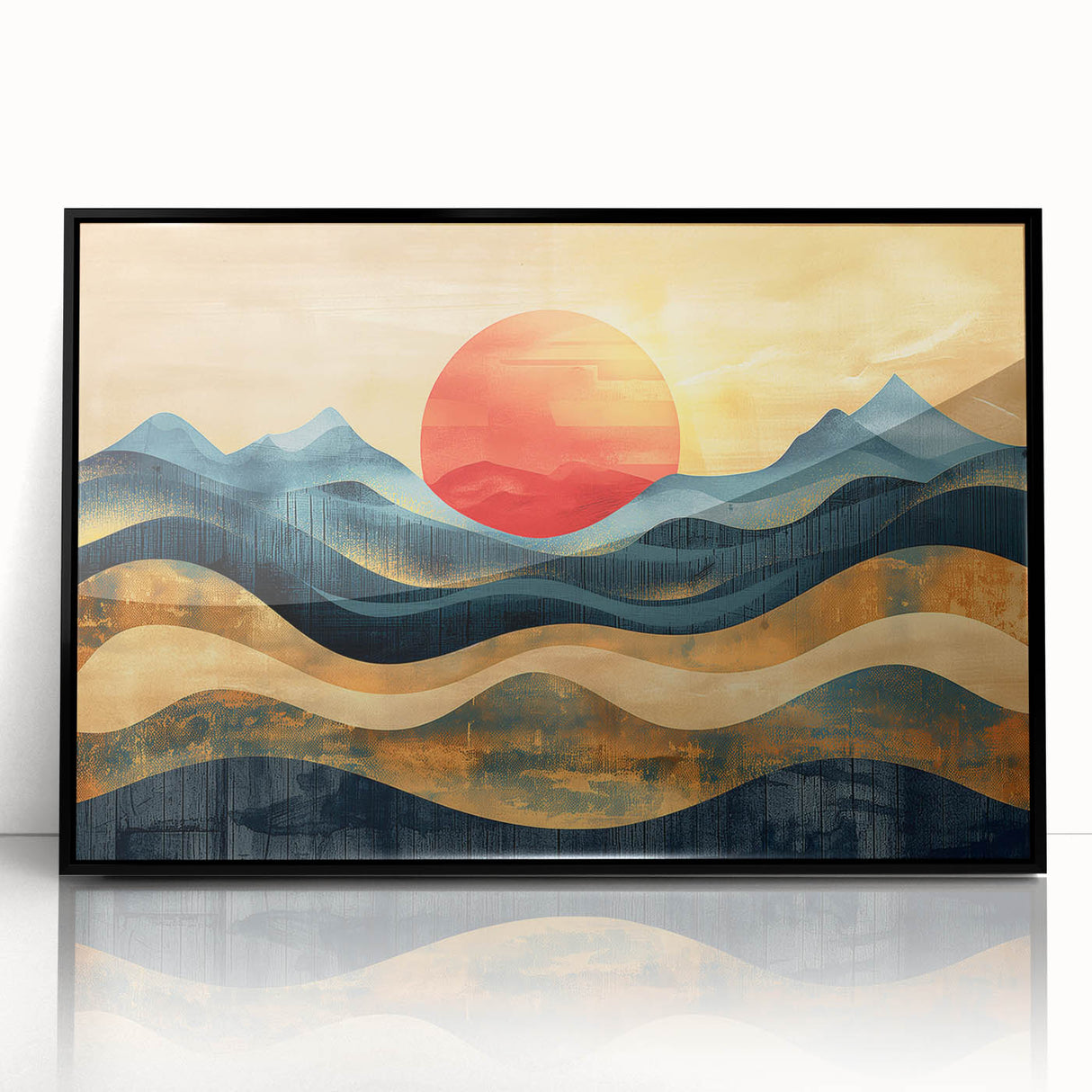 Abstract Red Sun and Waves – Modern Sun Wall Art with Bold Colors