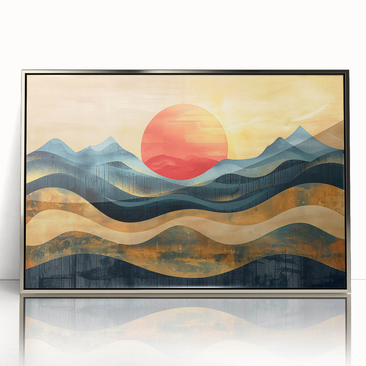 Abstract Red Sun and Waves – Modern Sun Wall Art with Bold Colors