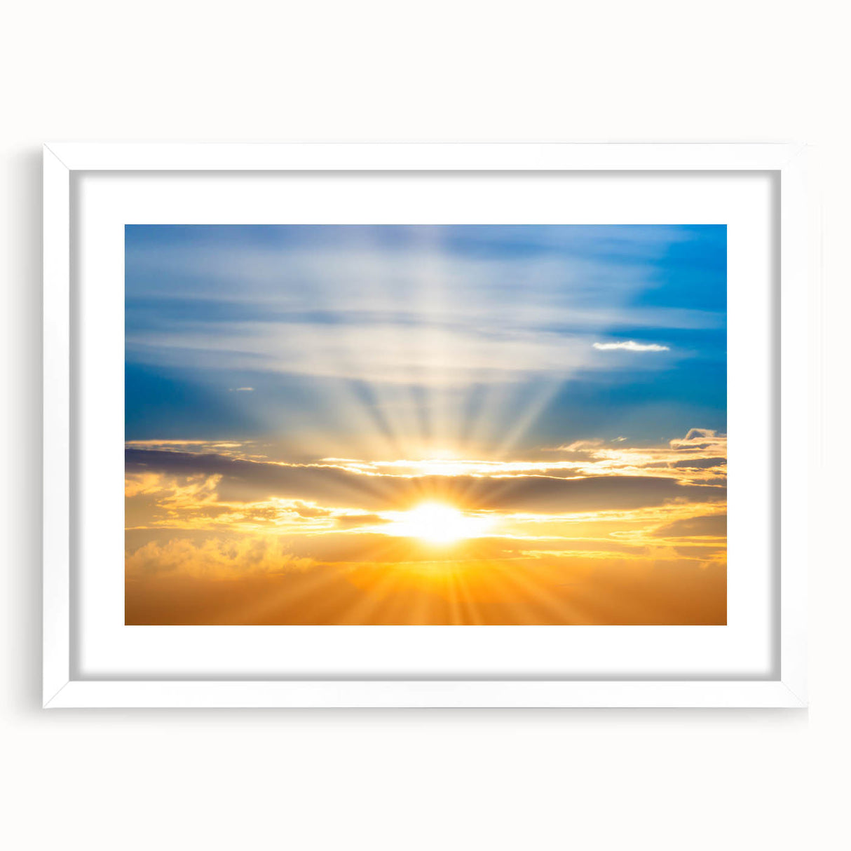 Radiant Sunrise Over Horizon – Peaceful Sun Wall Art with Blue Skies