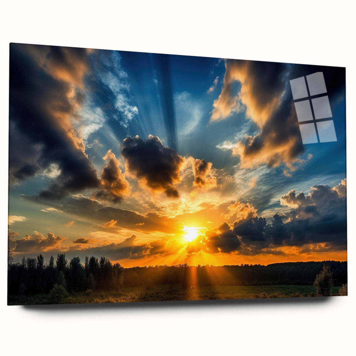 Vibrant Sunset Over Field – Stunning Sun Wall Art with Dramatic Sky