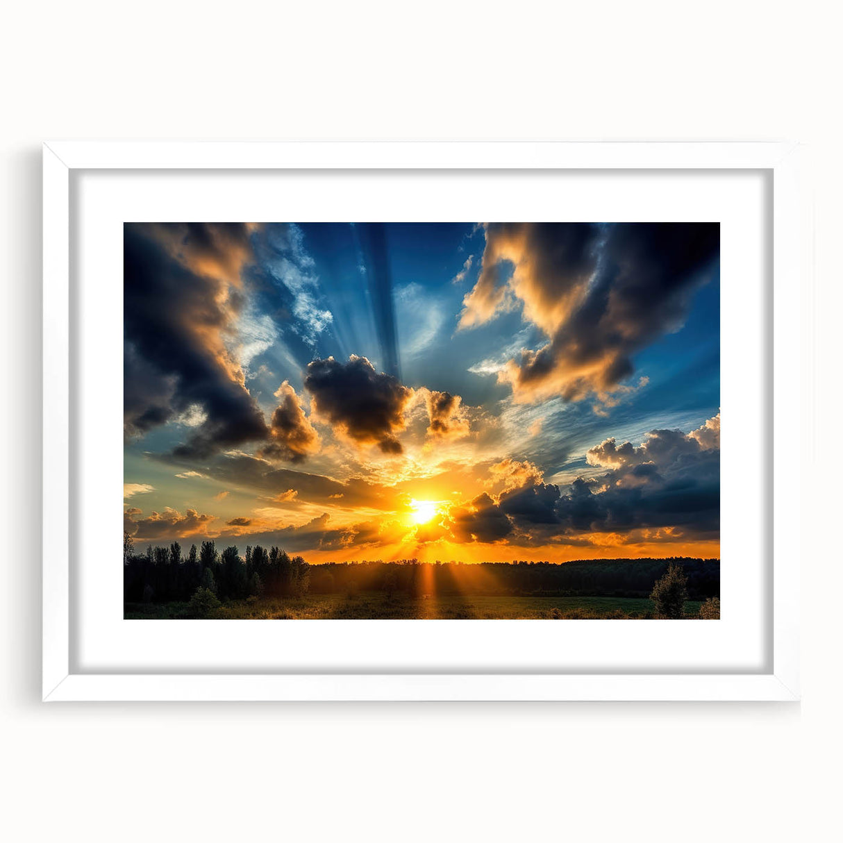 Vibrant Sunset Over Field – Stunning Sun Wall Art with Dramatic Sky